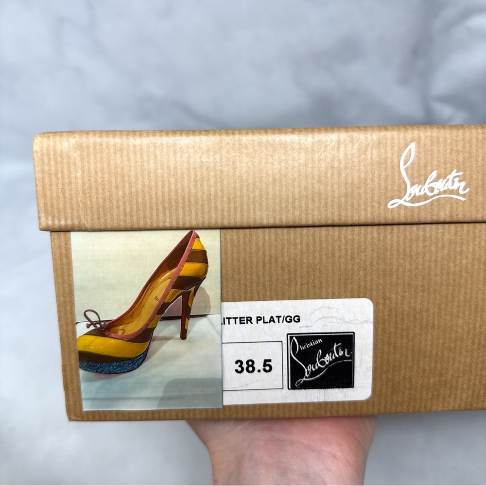 Christian Louboutin Foraine 140 Bow Striped Leather Glitter Platform Pumps Heels - Picture 15 of 16